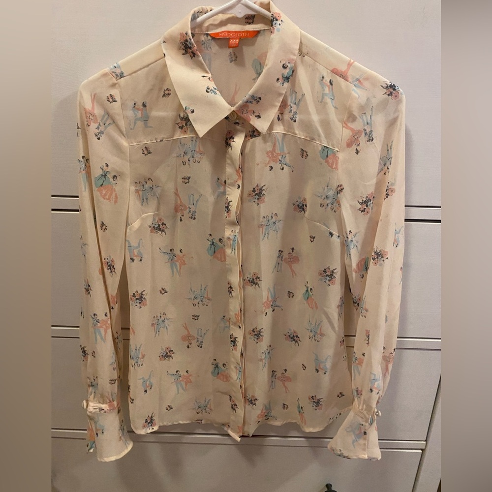 [Modcloth] Button down Ballet Print Blouse XXS